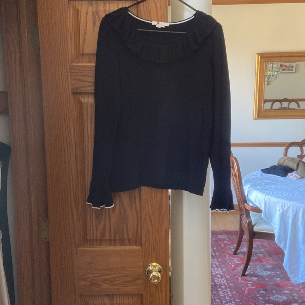 Barely worn Boden sweater. Long and lean. Ruffle collar and wrists